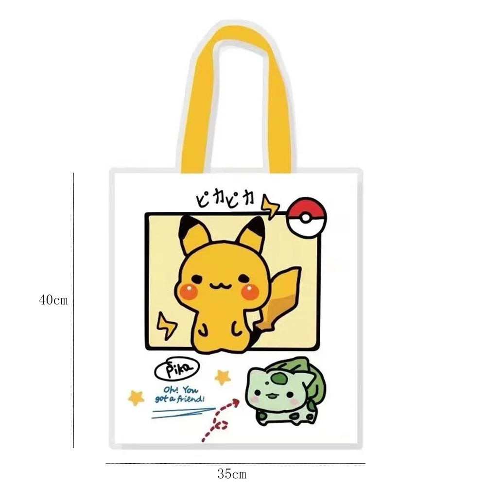 Kawaii Pikachu Pokemon Canvas Tote Squirtle Psyduck Cute Daily Portable Handbag Shopping Grocery Reusable School Girls Gifts