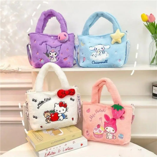 Sanrio Hello Kitty Plush Bag Kawaii Kuromi My Melody Cute Cartoon Anime Handbag Cinnamoroll Storage Tote Bags Women Girl Gifts