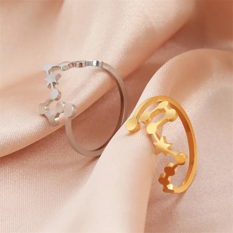 12 constellation rings for Women Zodiac Open Adjustable Rings for Teens Virgo Cancer Libra Leo Pisces Jewelry Birthday Gift