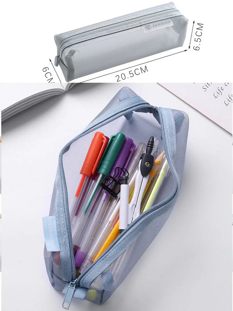 Mesh Pencil Case Transparent Pens Pouch Cute Simple Aesthetic Bag Organizer Office School Supplies for Student Stationary