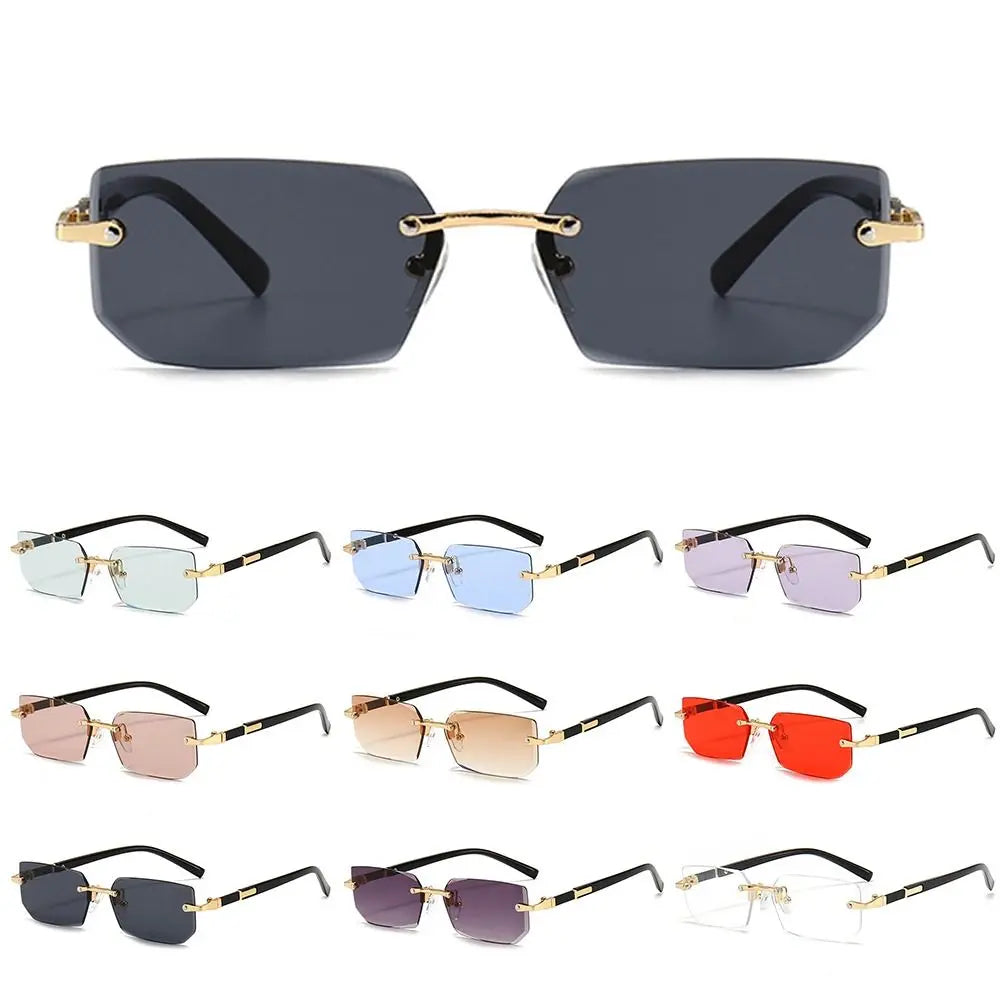 Trendy Rimless Sunglasses for Men Women Fashion Frameless Rectangle Sun Glasses Retro Shades Summer Traveling Eyewear UV400