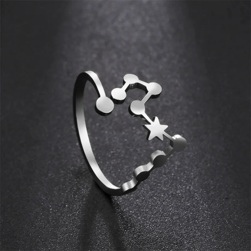 12 constellation rings for Women Zodiac Open Adjustable Rings for Teens Virgo Cancer Libra Leo Pisces Jewelry Birthday Gift