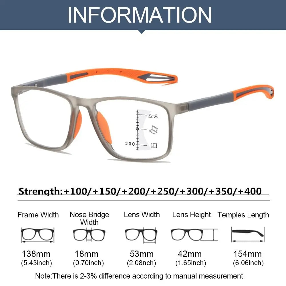 TR90 Sports Progressive Multifocal Reading Glasses Women Men HD Anti-blue Light Near And Far Presbyopic Eyewear